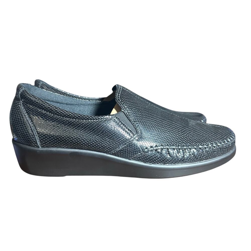 SAS Dream Slip On Loafers Black Snake Wedge - Size 7.5 N
